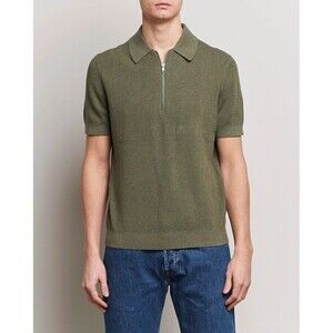 NN07 Polo Shirt Mens Large Green Quarter Zip Short Sleeve Knit HANSIE $185
